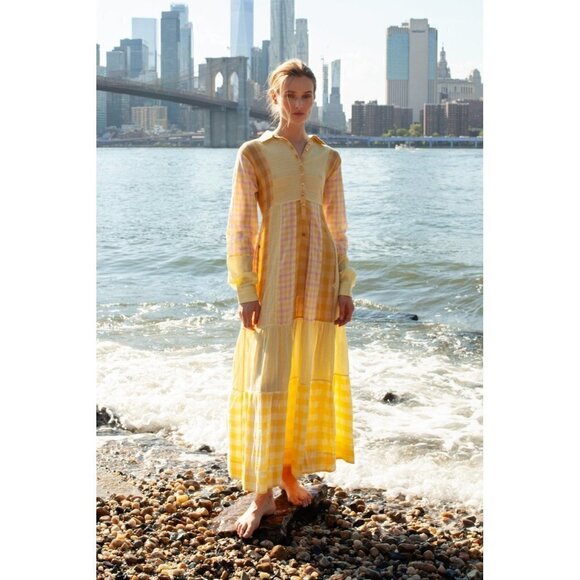 guadalupe designs Chelsea Yellow peasant shirt maxi Dress - Picture 2 of 8